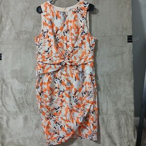 DKNYC Orange and Black Patterned Midi Dress Size 14